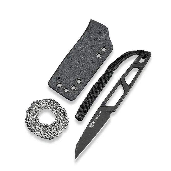 Texo Black Fixed-Blade Neck Knife With 9Cr18Mov Reverse Tanto Edge And Skeletonized Handle 1