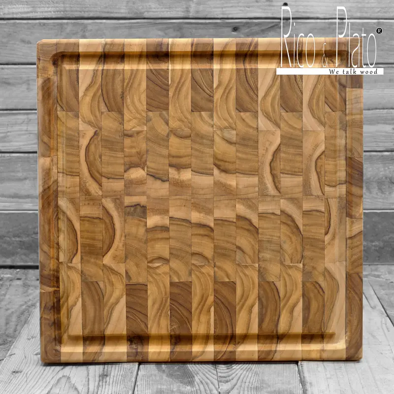 Thyme End-Grain Teak Cutting Board With Juice Groove & Handle – Rico & Plato 1