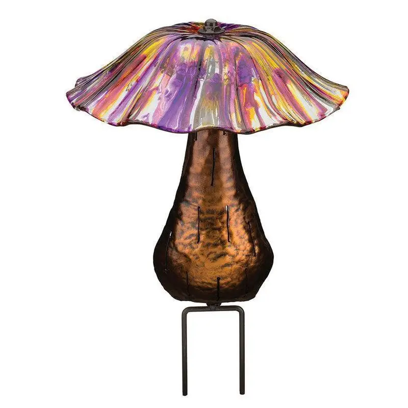 Toadstool-Inspired Purple And Yellow Solar Garden Stake 1