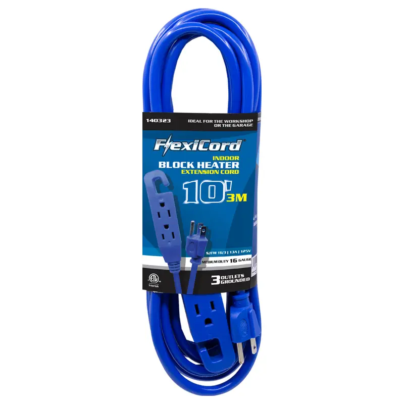 Toolway 140323 10-Foot 16/3 Sjtw Block Heater Extension Cord – Outdoor-Rated, Heavy-Duty 1