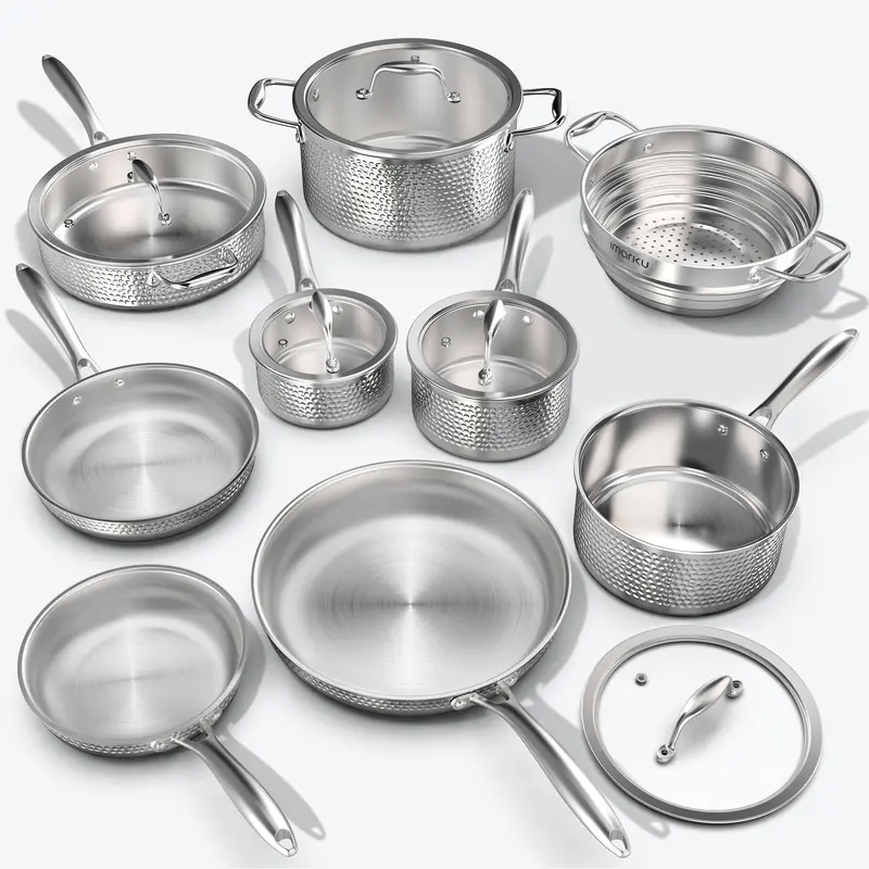 Tri-Ply Clad Stainless Steel Cookware Set – Durable, Even-Heating Pots & Pans 1