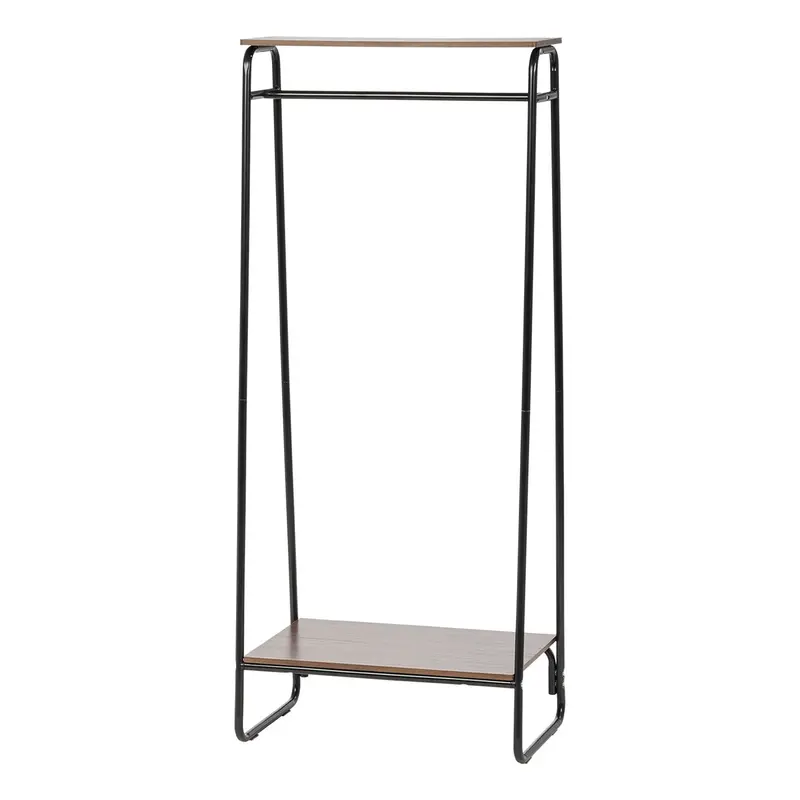 Two-Tier Metal Garment Rack With Wooden Shelves – Clothing Display Stand 1