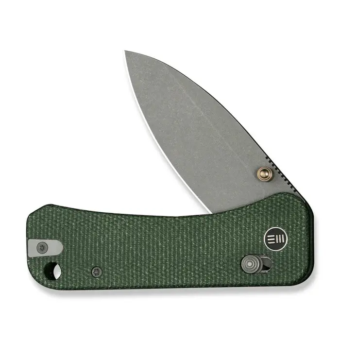 Weknife Banter 2 Folding Knife – Green Canvas Micarta Handle With Thumb Stud & Crossbar Lock 1