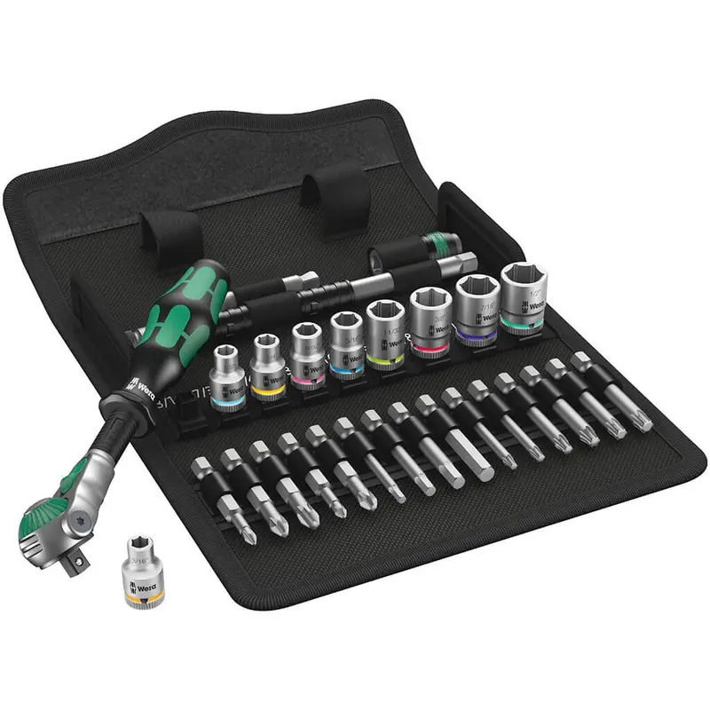 Wera Zyklop 1/4" Drive Imperial Speed Ratchet Set – 28-Piece High-Efficiency Kit 1