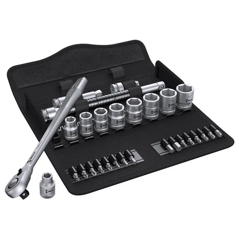 Wera Zyklop 3/8" Drive Imperial Metal Ratchet Set – 29-Piece Lever-Activated 1