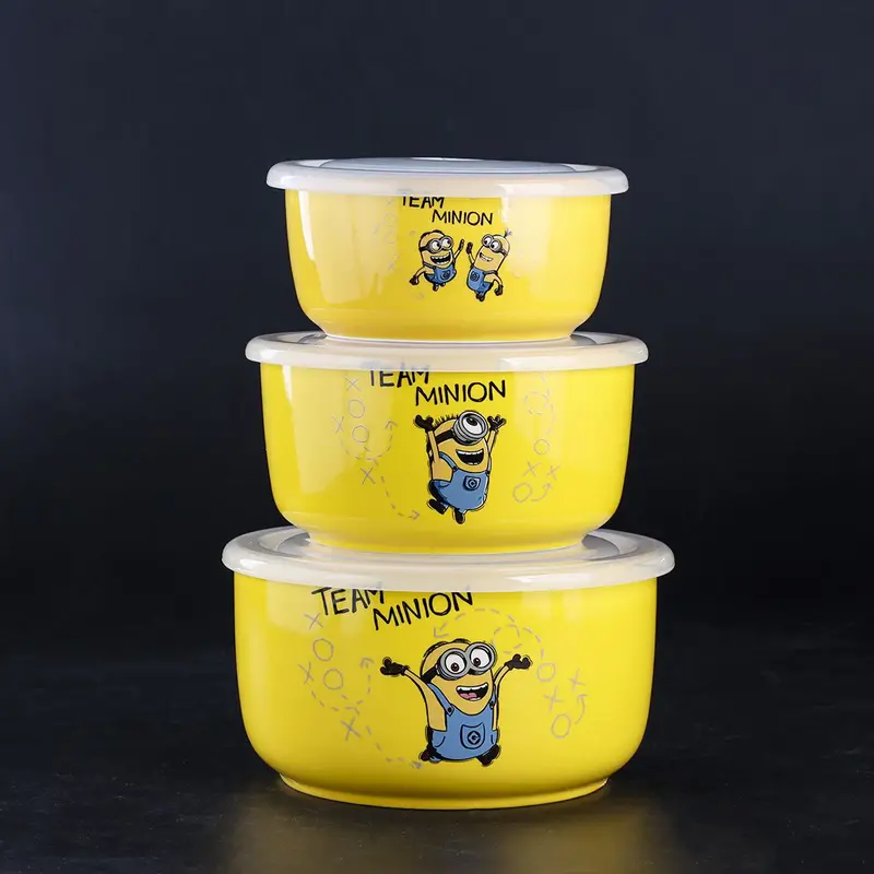 Whimsical Cartoon-Face Ceramic Bowl Set (3-Piece) 1