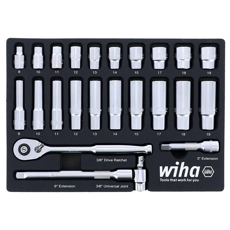 Wiha 33795 3/8-Inch Drive Metric Socket Set – 24-Piece Professional Standard & Deep Combo 1