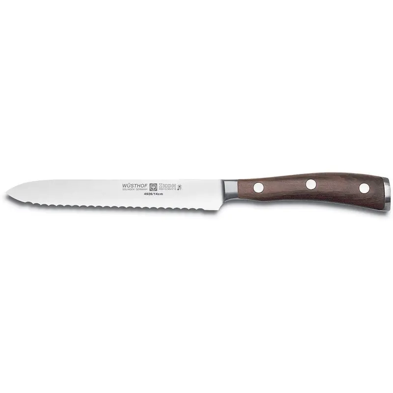 Wüsthof Ikon Blackwood Serrated Utility Knife – 5-Inch Ergonomic Handle 1