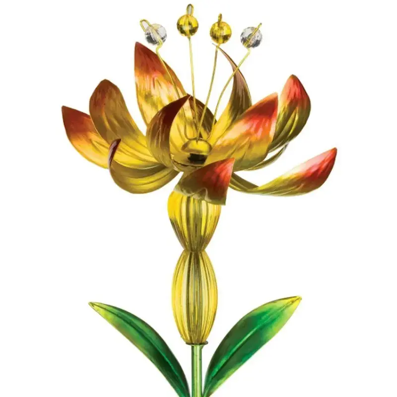 Yellow Solar-Powered Flower Spinner Garden Stake 1